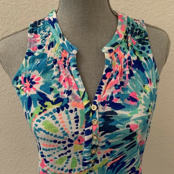 Lilly Pulitzer Essie Top Blue Pink Excellent Condition Sleeveless XS GORGEOUS - Picture 2 of 9